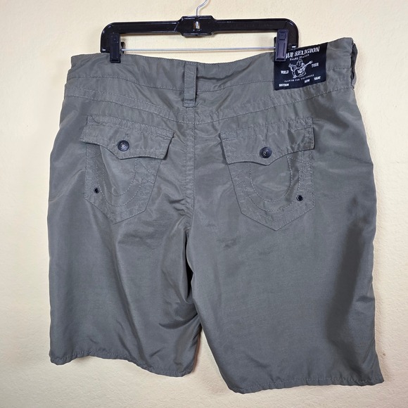 True Religion Ricky Relaxed Straight Men's board Shorts Size 36 Olive Green - Picture 5 of 11